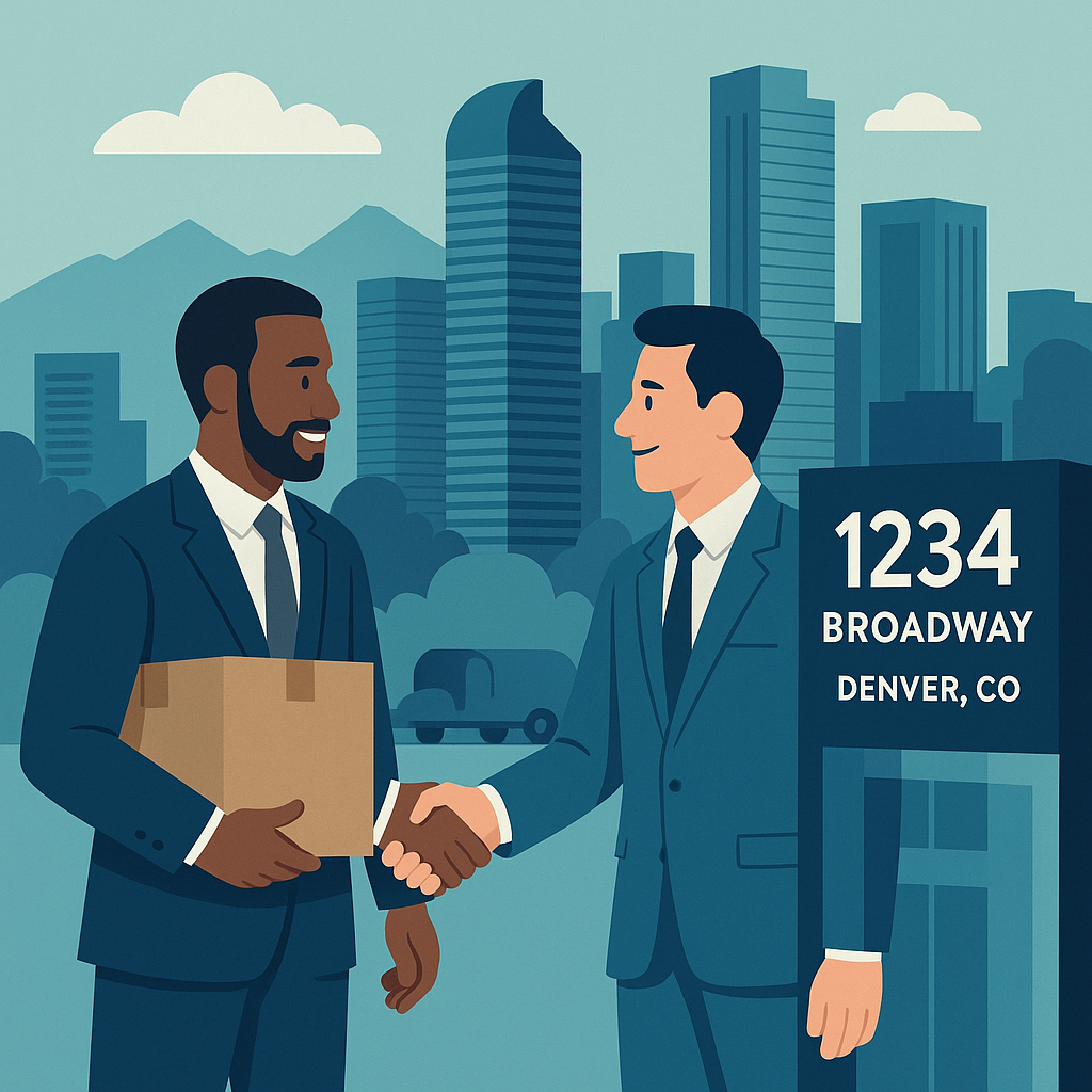 Professional Denver Address - Business professionals shaking hands in Denver